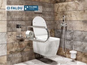 Folding Grab Bar for Differently Abled Persons, Senior Citizens. It is used in Public Utility Areas like Toilets, Hospitals, Airport & Metro Stair Case