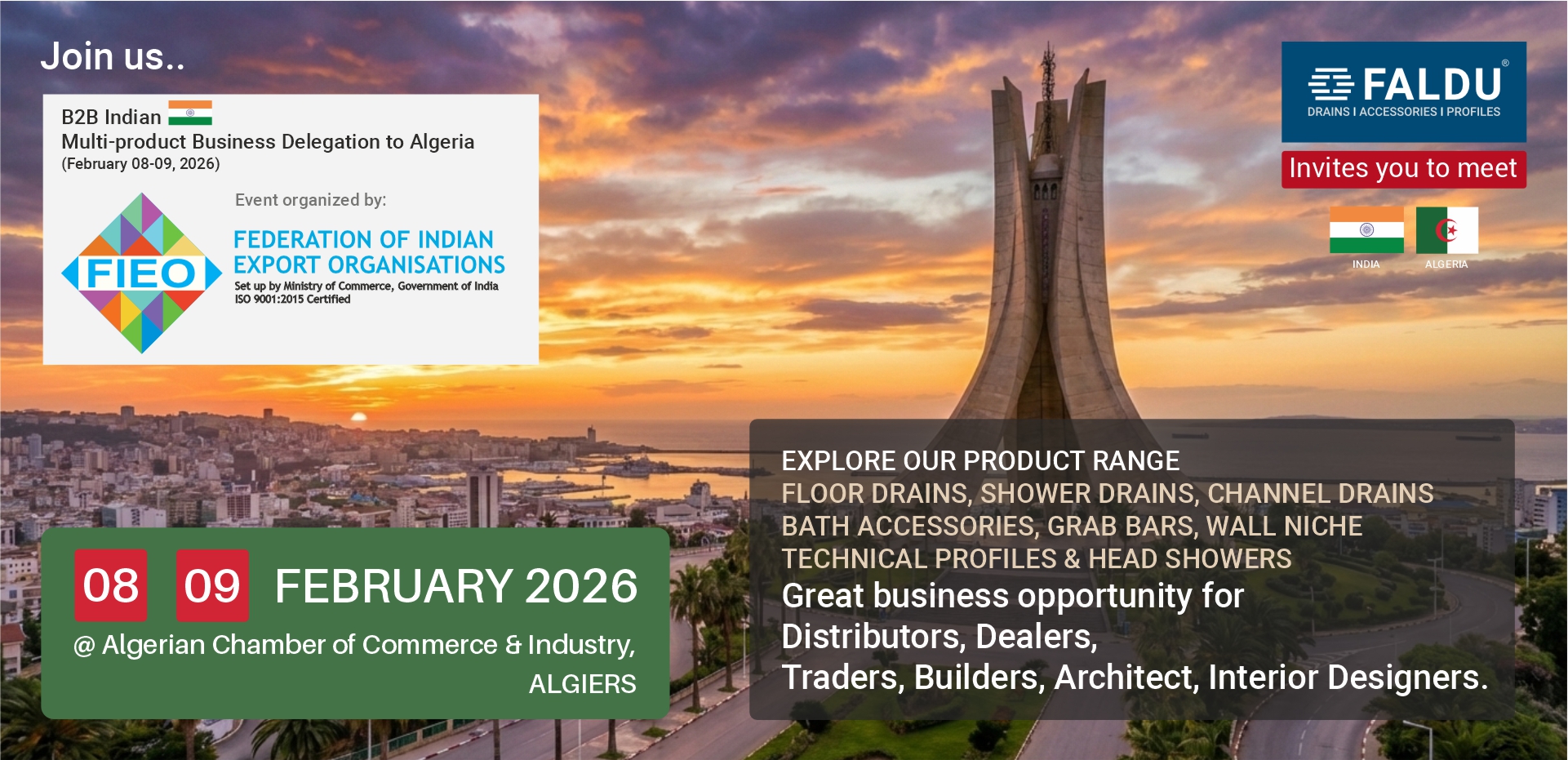 Website FALDU - Algeria B2B Invitation FALDU Drains, Accessories, Profiles B2B Invitation in ALGERIA